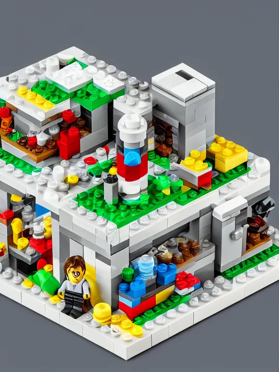 Image similar to miniature isometric lego diorama of epic yogurt factory