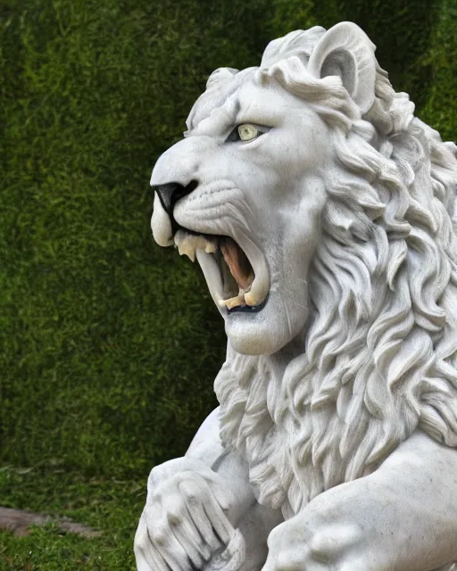 Prompt: a marble statue of a roaring lion, hyper realistic, 4 k, grainy marble, hyper detailed