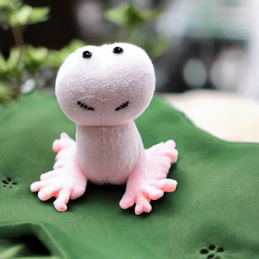 Image similar to cute fluffy plushie frog, cutecore, kawaii, stuffed animal photography,