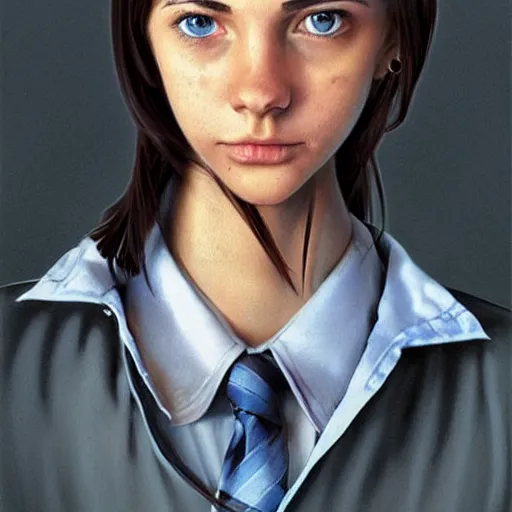 Prompt: portrait of a brunette thin teenager girl with blue eyes wearing school uniform, aims his spas-12 shotgun at you, light stubble, digital art,photorealistoc,art by greg rutkowski,hyperdetailed,western comic style,comic,comic style,sharp lineart,professional lighting,deviantart,artstation,trevor henderson,rossdtaws,cinematic,dramatic