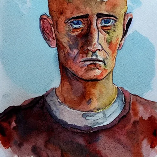 Prompt: Detailed portrait of a weary jarhead. Watercolor.