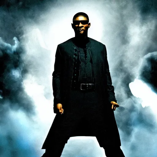 Image similar to usher as morpheus from the matrix, dramatic lighting, movie still,