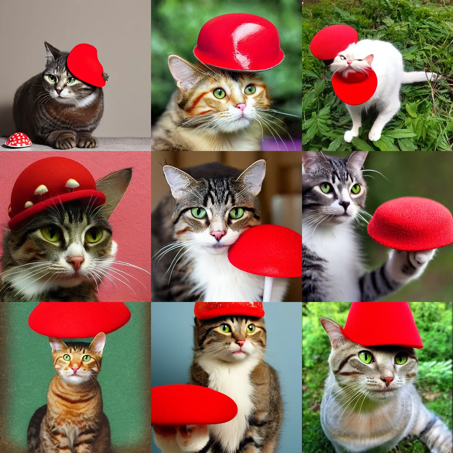 Prompt: cat with fly agaric hat