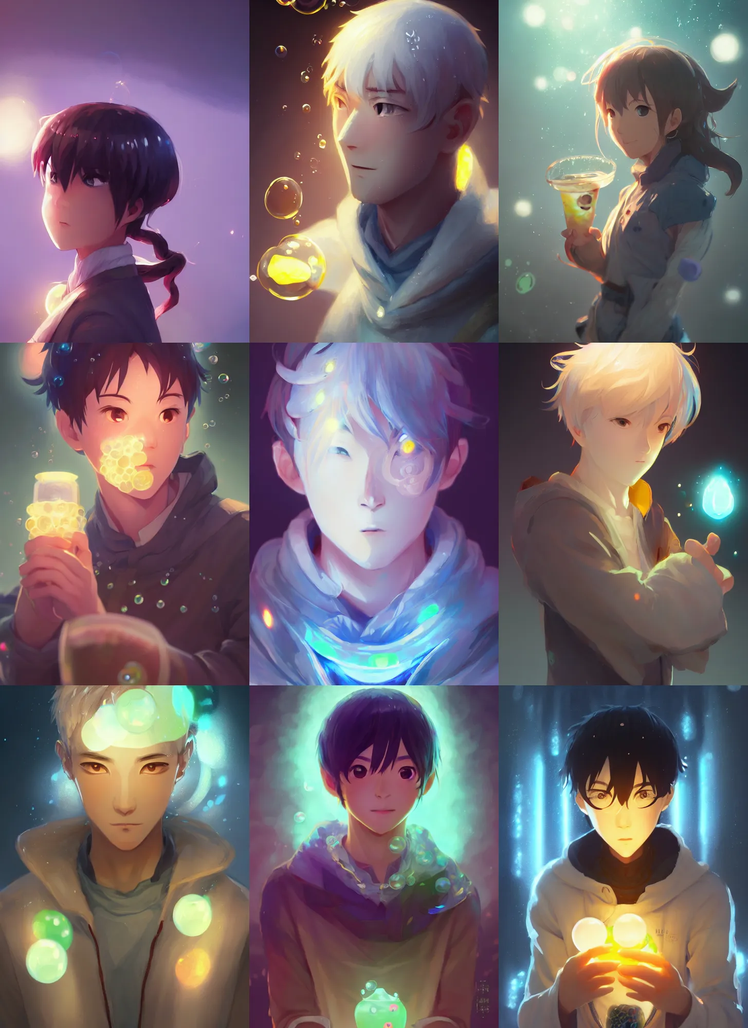 Prompt: a portrait of elemental bubble tea - kun, shiny, intricate, tone mapped, ambient lighting, highly detailed, digital painting, artstation, concept art, 4 k, god rays, stunning beautiful, glowing eyes, sharp focus, by makoto shinkai and akihiko yoshida and hidari and wlop