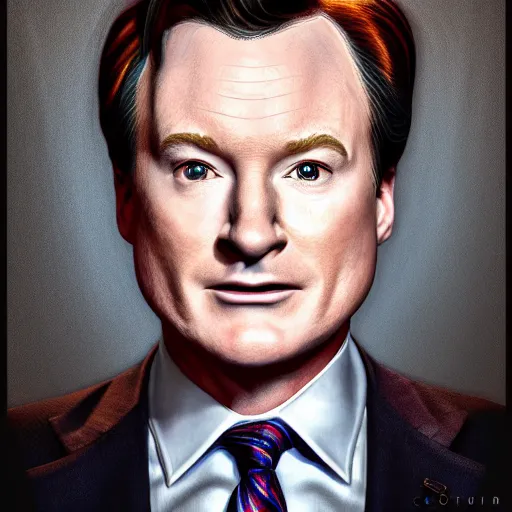 Image similar to photo portrait of the lovechild of conan o'brien, stephen colbert, jimmy kimmel, jimmy fallon, and seth meyers, realistic, hyperrealistic, 8 k resolution, hd quality, very detailed, highly detailed, intricate details, real life, real world, trending on artstation, digital art, really realistic, very realistic, headshot, head in frame, photograph, portrait