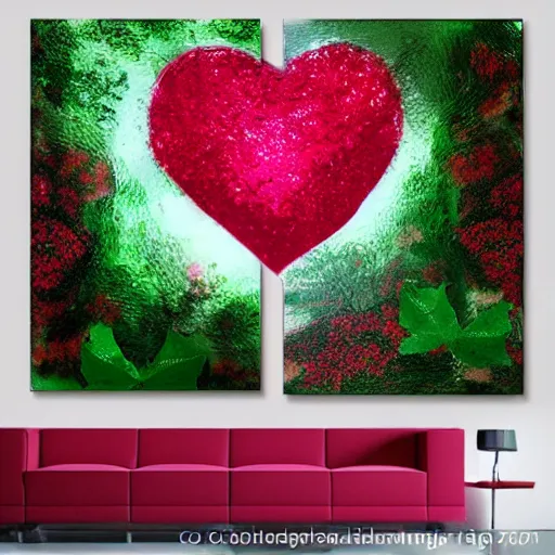 Prompt: trees with valentine heart shaped leaves in pink and red, magical realism beautiful landscape detailed luminescent painting 4 k