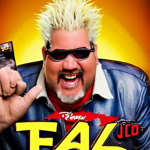 Image similar to a pixar movie starring Guy Fieri as a goofy villain, promotional poster, award-winning cinematography, 4k