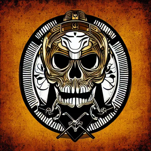 Image similar to illustrator logo of a skull wearing a japanese samurai helmet, digital art, vector graphics, award winning logo, intricate detail