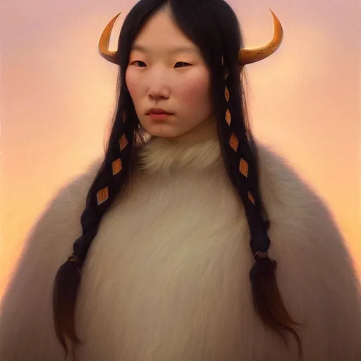 Image similar to a ultradetailed beautiful painting of a inuit european woman by hsiao ron cheng, ngai victo, nivanh chanthara jean delville wlop and dougherty patrick, trending on artstation, alaska, light sparkles, major arcana sky, sharp focus, soft light