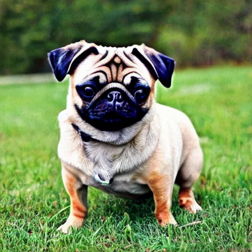 Prompt: A dog mixed with a pug and a dachshund. Long ears. Long nose.