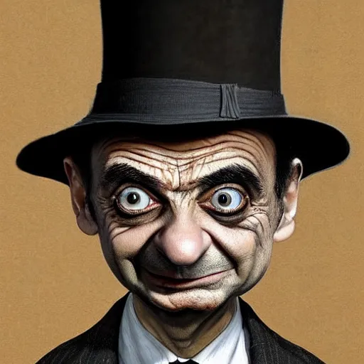 Image similar to surrealism grunge cartoon portrait sketch of Mr Bean, by michael karcz, loony toons style, freddy krueger style, horror theme, detailed, elegant, intricate