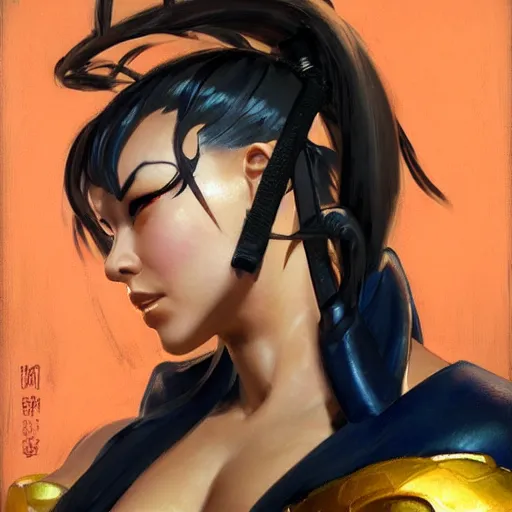 Prompt: greg manchess portrait painting of partially armored chun li from street fighter as overwatch character, medium shot, asymmetrical, profile picture, organic painting, sunny day, matte painting, bold shapes, hard edges, street art, trending on artstation, by huang guangjian and gil elvgren and gerald brom