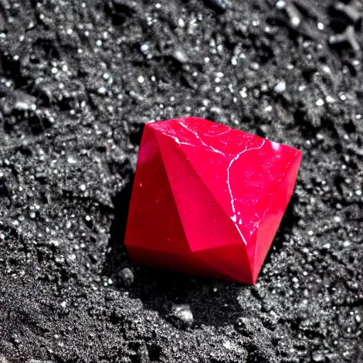 Image similar to cube shaped ruby standing on sand, macro photo, high detail, nikon d 8 1 0, ƒ / 5. 6, focal length : 6 0. 0 mm, iso : 2 0 0