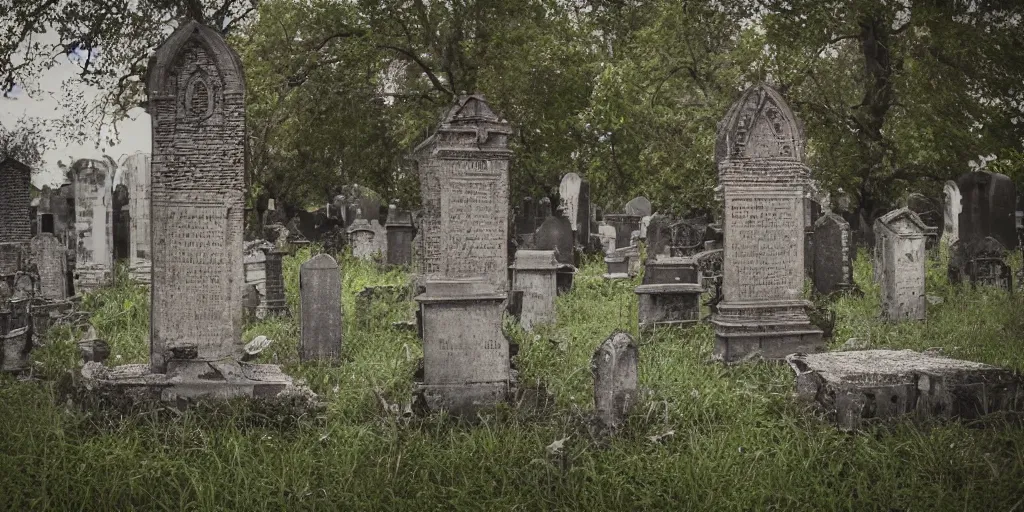 Prompt: a worn brick throne in a creepy overgrown graveyard at night, volumetric lighting