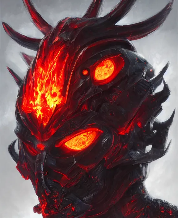 Image similar to a detailed portrait of a menacing armoured dark lord with glowing red eyes and a crown of fire by Tyler Edlin and Moebius, 4k resolution, photorealistic