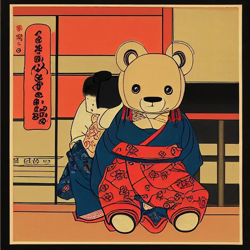 Image similar to Teddy Bear shopping, ukiyo-e