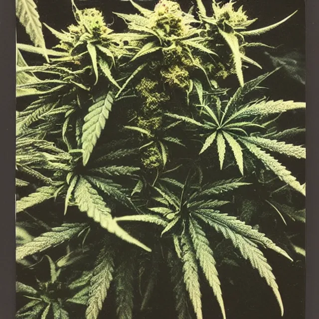 Prompt: polaroid photo of a cannabis plant monster