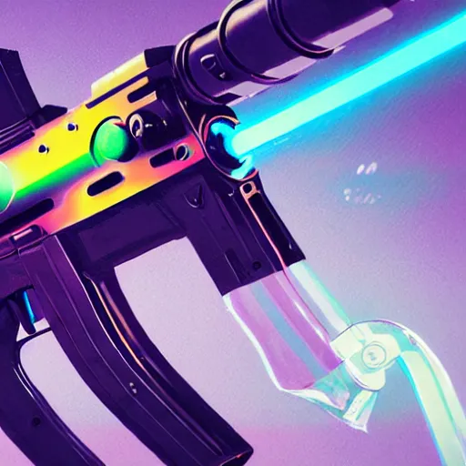 Prompt: assault weapon, concept art, incorporating bright multicolored transparent bubbles and tubes and chambers, by maciej kuciara