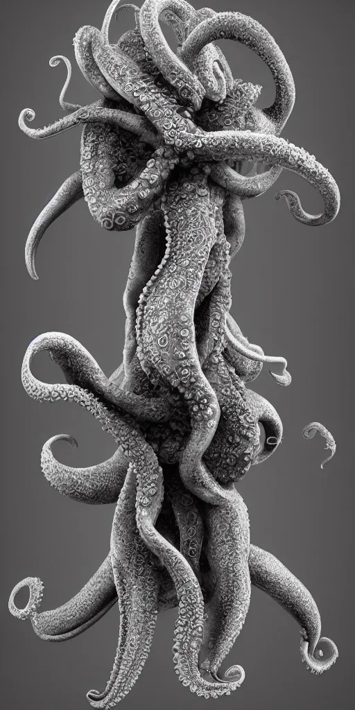 Image similar to the fractalogist, octopus transhuman, zbrush sculpture, octane render, high detail, post processing, 4 k