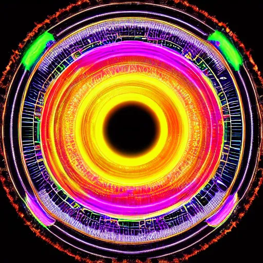 Image similar to cyberpunk neon colored blackhole mandala eye art