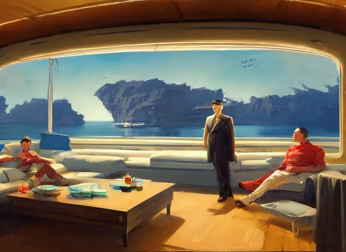 Prompt: billionaire's yacht adopted as a vacation spot for coal miners a Mandelbrot fractal by Craig Mullins, ilya kuvshinov, krenz cushart, artgerm trending on artstation by Edward Hopper and Dan Mumford and WLOP and Rutkovsky, Unreal Engine 5, Lumen, Nanite