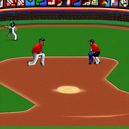 Prompt: screenshot of an isometric nintendo 6 4 baseball game