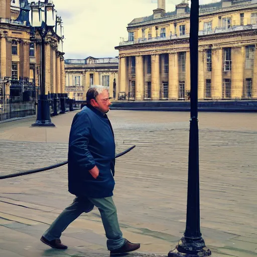 Image similar to a middle aged man explores london, digital art