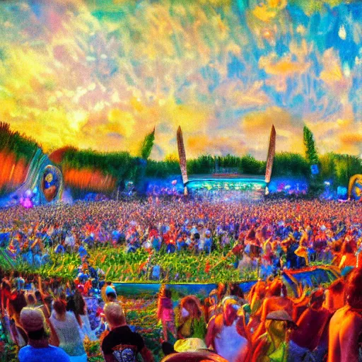 Image similar to impressionist painting of tomorrowland mainstage