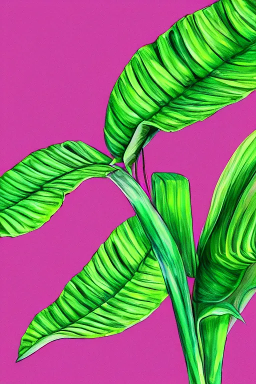 Image similar to ultra realistic illustration, banana plants drawing, pink background, elegant, highly detailed, digital painting, concept art, smooth, sharp focus, illustration, art by haus and hues