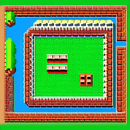 Image similar to an isometric view of the first level in super mario brothers