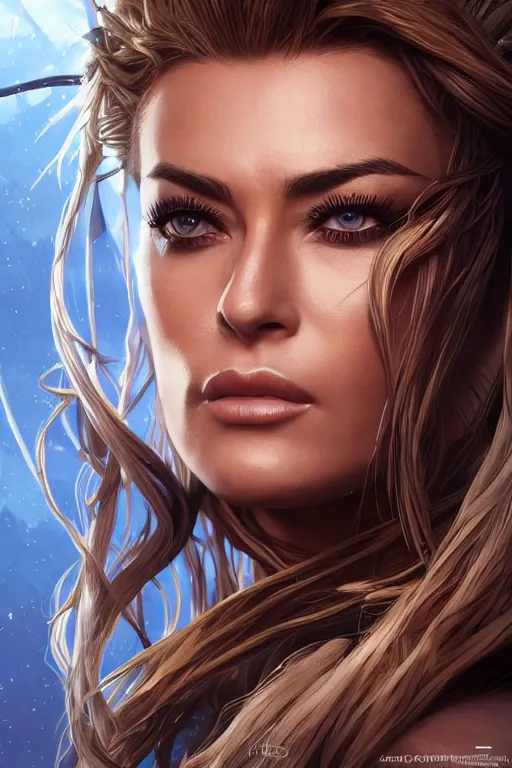 Image similar to symmetry!! portrait of carmen electra in the style of horizon zero dawn, machine face, intricate, elegant, highly detailed, digital painting, artstation, concept art, smooth, sharp focus, illustration, art by artgerm and greg rutkowski and alphonse mucha, 8 k