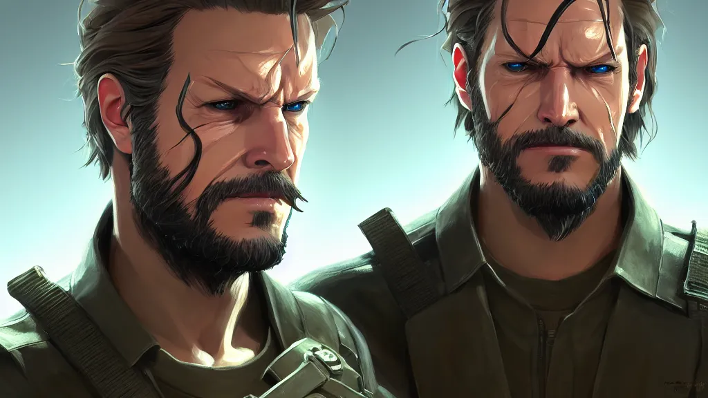 Image similar to portrait, snake from metal gear, studio ghibli, pixar and disney animation, sharp, rendered in unreal engine 5, highly detailed, digital painting, artstation, concept art, smooth, sharp focus, illustration, wide angle, artbook, wallpaper, splash art, promo art, dramatic lighting, art by artgerm and greg rutkowski and bo chen and jin xiaodi