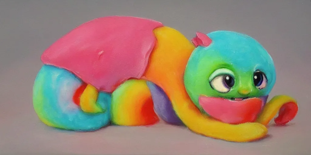 Image similar to rainbow sorbet made in the shape of 3 d littlest pet shop animal, realistic, melting, soft painting, desserts, ice cream, master painter and art style of noel coypel, art of emile eisman - semenowsky, art of edouard bisson