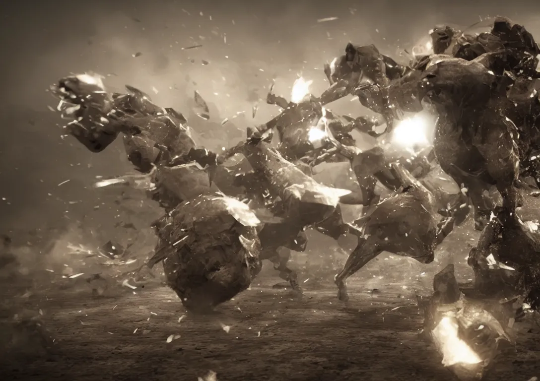 Image similar to Stable Diffusion AI beating up Dall-E, brutal, octane render,