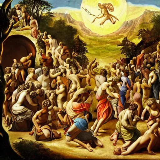 Prompt: very detailed biblical scene of the apocalypse