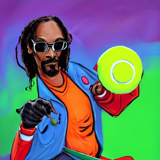 Image similar to snoop dogg tennis, ball monster ,tennis ball, colorful, digital art, fantasy,chalk, magic, trending on artstation, ultra detailed, professional illustration by Basil Gogos