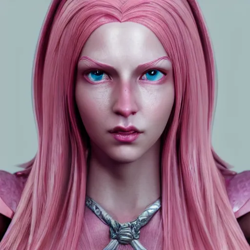 Image similar to beautiful pink haired half elf healer, 3 d model, sculpture, octane render, portrait, natural lighting