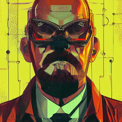 Image similar to cyberpunk vladimir lenin as the leader of a futuristic communist society, cybernetics, sharp lines, digital, artstation, colored in