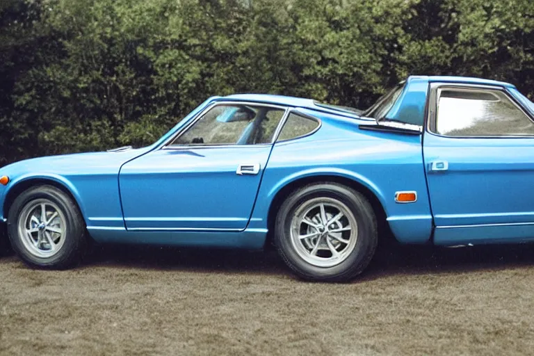 Prompt: blueprints of a blue 1975 Datsun 260Z, hyper realistic,