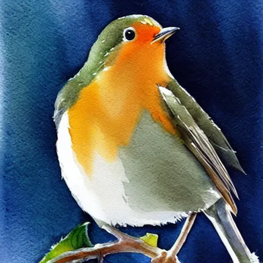 Prompt: watercolor painting of robin bird, very very very very very beautiful nature art, masterpiece, realistic and detailed