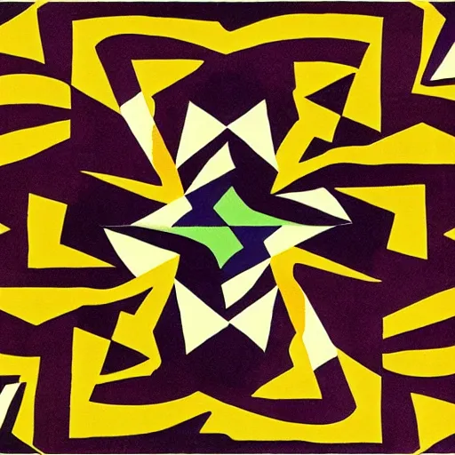 Image similar to Carpet with geometric shapes, surreal ,4K, Futurism & Harlem Renaissance, colorized, Andy Warhol