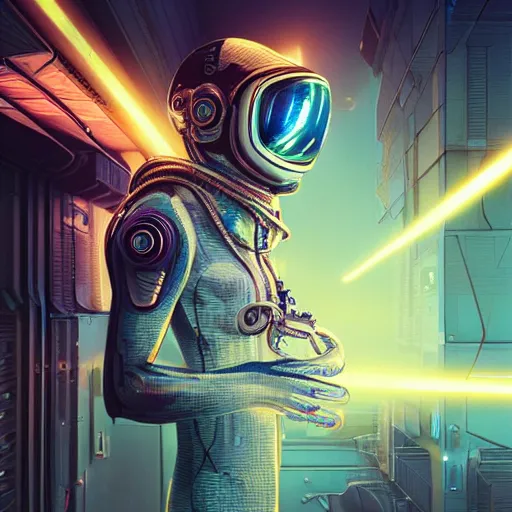 Image similar to portrait of a squid monster astronaut. full body portrait, intricate abstract. cyberpunk, intricate artwork. neon eyes, by Tooth Wu, wlop, beeple. octane render, trending on artstation, greg rutkowski very coherent symmetrical artwork. cinematic, hyper realism, high detail, octane render, 8k, minimalistic, hyperrealistic surrealism, award winning masterpiece with incredible details, a surreal vaporwave liminal space, highly detailed, trending on ArtStation