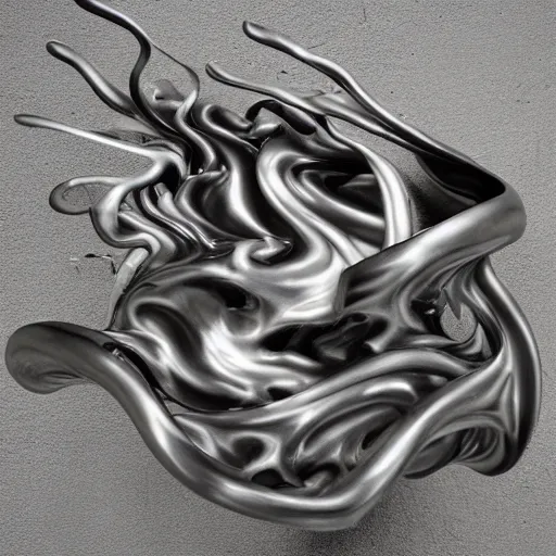 Image similar to liquid forms in metal abstract sculpture cyberpunk