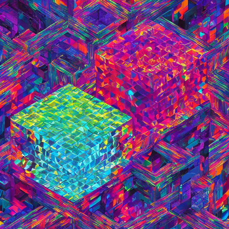 Image similar to album cover design depicting LED infinity cube, by Jonathan Zawada, and tristan eaton, digital art