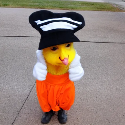 Image similar to cute baby chick dressed as an inmate