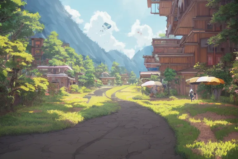 Image similar to almaty, kazakhstan. 4 k digital paint by studio ghibli hayao miyazaki. very sharp and detailed. trending on artstation and behance.