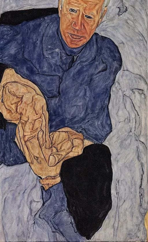 Prompt: painting of a sad Joe Biden by Egon Schiele