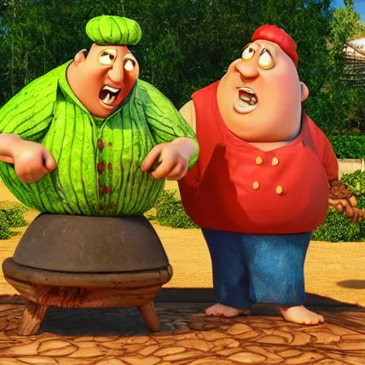 Image similar to cabbages character and king cooking pizza in a wood fired oven, highly detailed 3 d render, funny, pixar