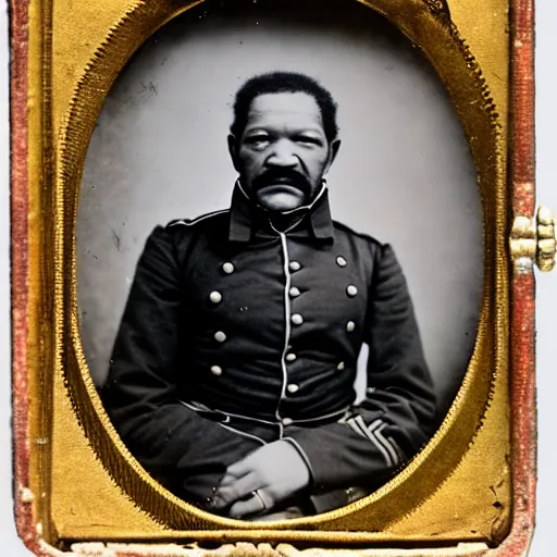 Image similar to A daguerreotype of Redd Foxx dressed in 19th century military uniform, regal, refined, highly detailed