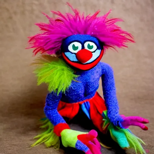 Image similar to an adorable little punk rock clown Muppet inspired by deep sea fish and living its best life